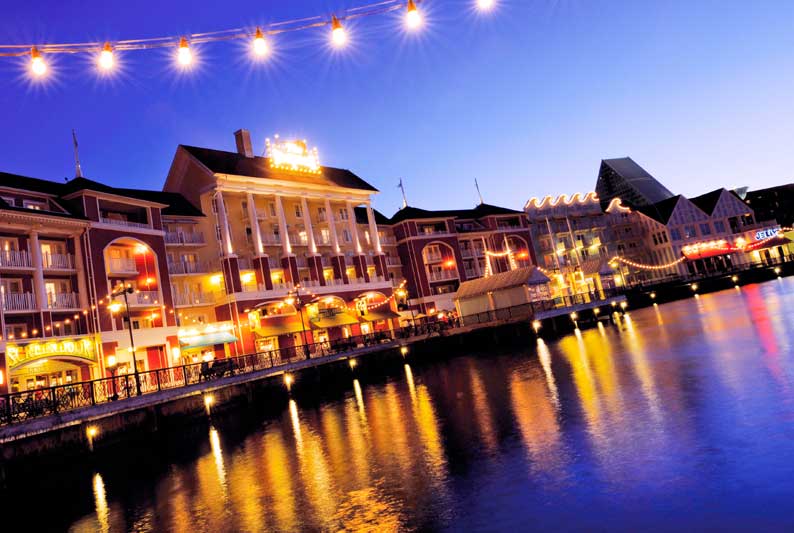 Walt Disney World Boardwalk at dusk | Start your Disney Travel Planning with Main Street Magic, LLC. Authorized Disney Travel Planners